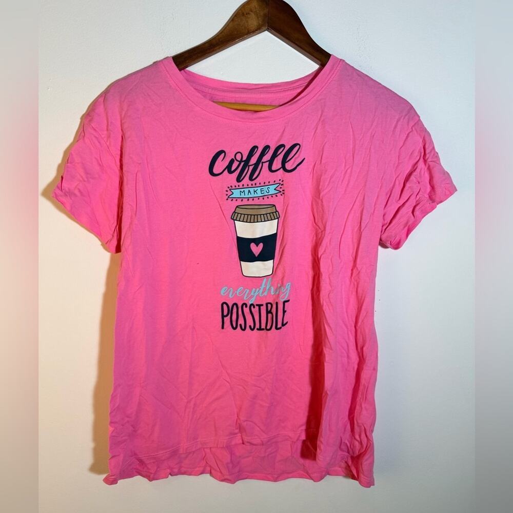 Pink Graphic Tee with Coffee Print